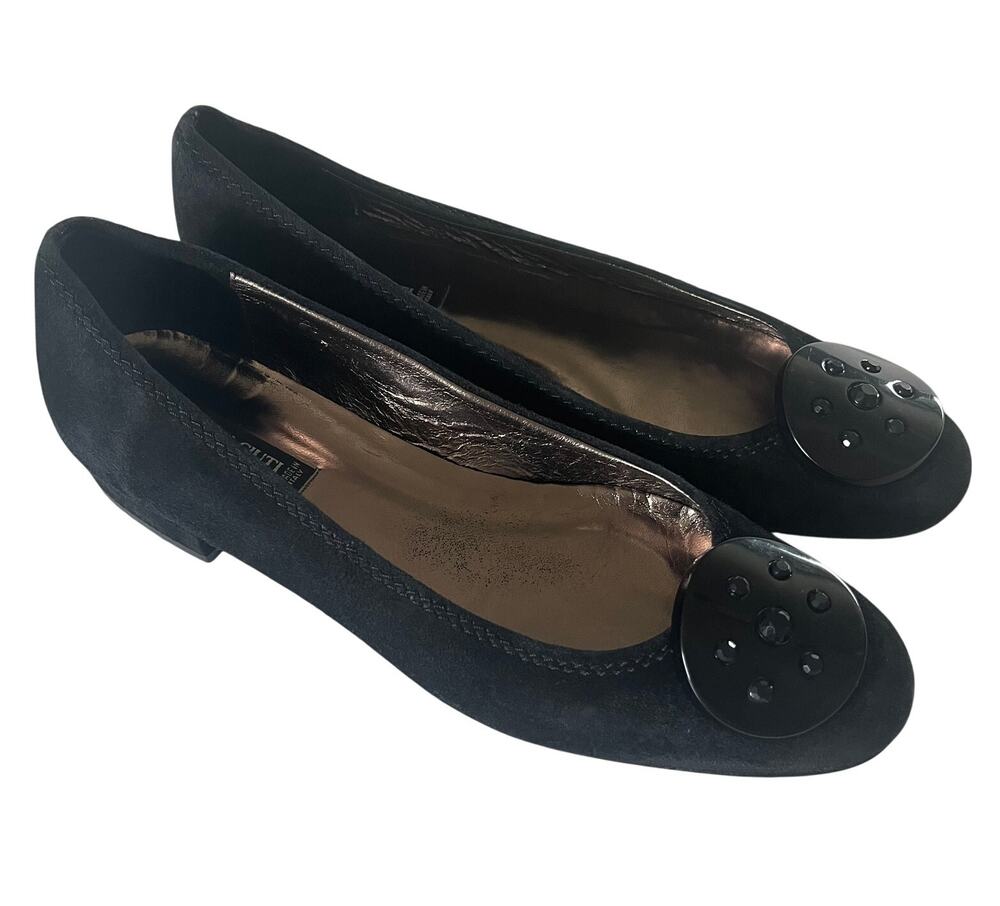 Claudia Ciuti Black Suede Emblem Flat Women's 7N Made in Italy Ballet Slip On